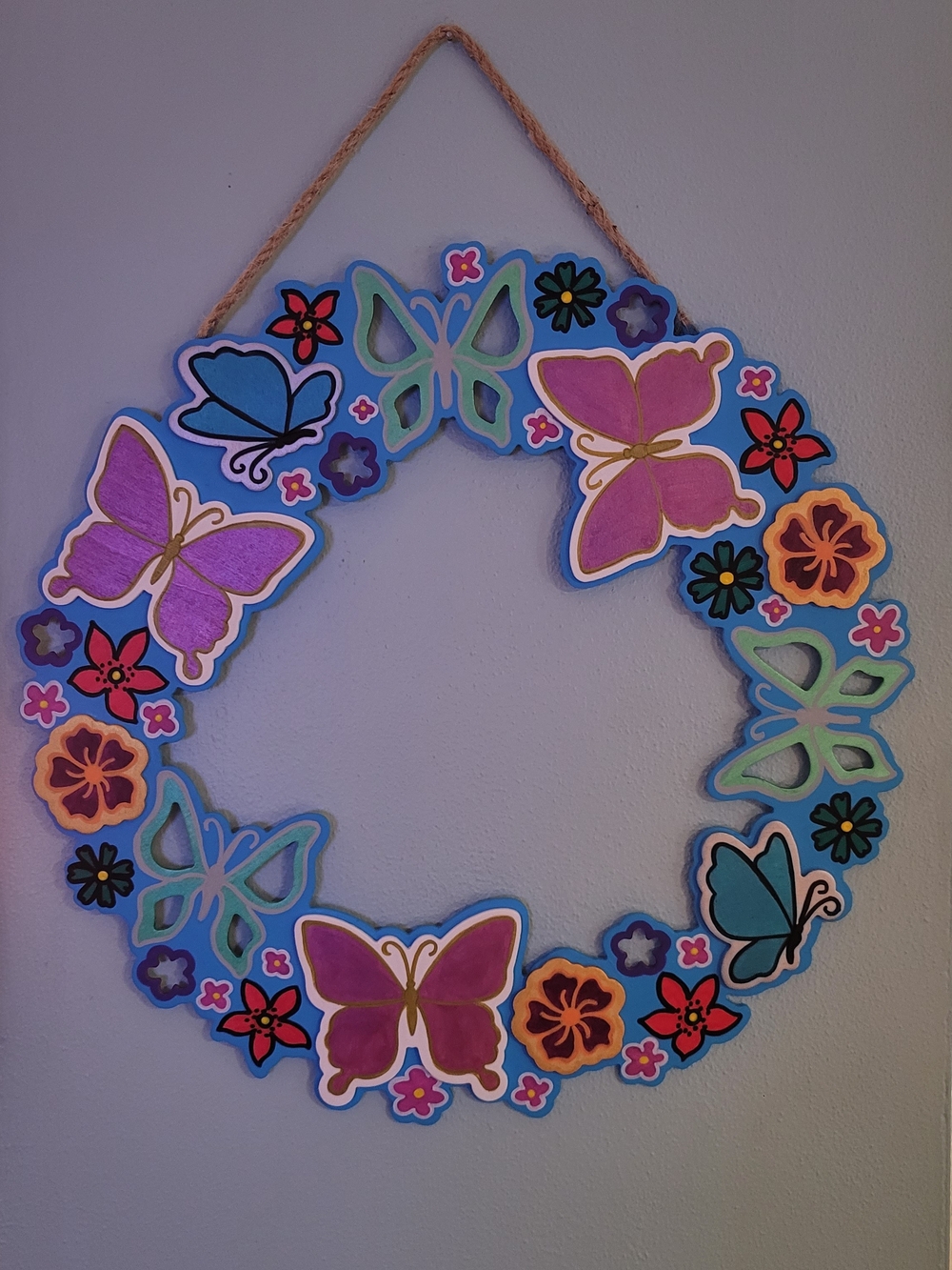 Hand Painted Butterfly & Floral Wreath Door Hanger